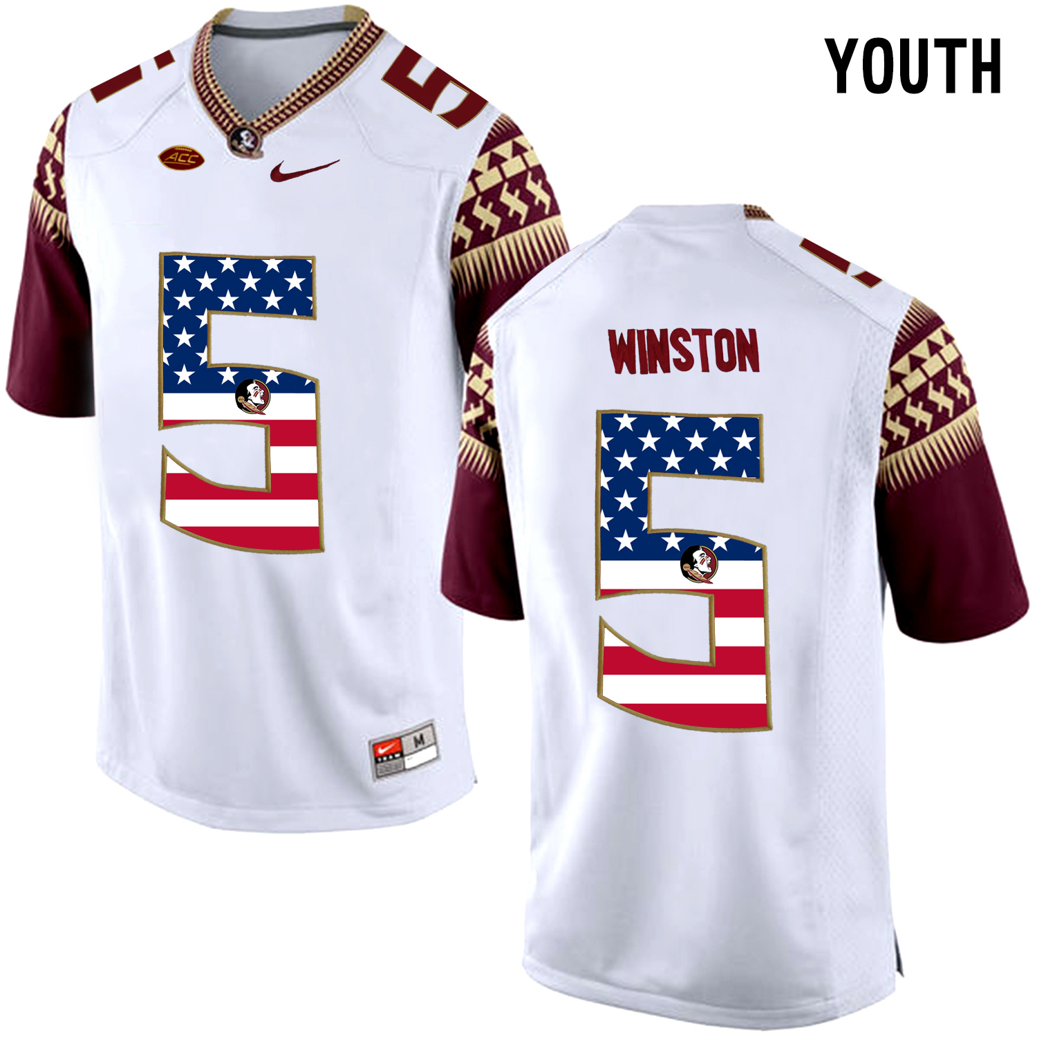US Flag Fashion Youth Florida State Seminoles Jameis Winston #5 College Football Limited Jersey  White->atlanta falcons->NFL Jersey